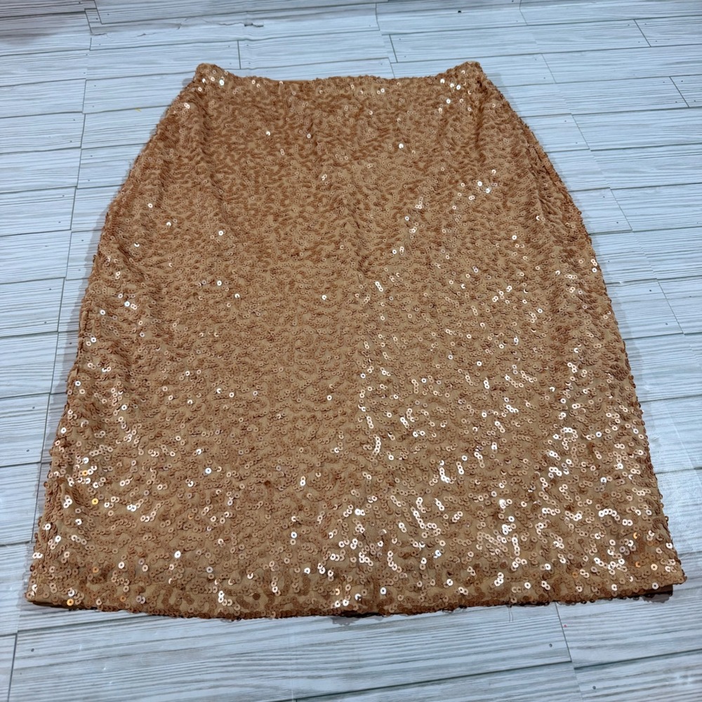 PrettyGuide Gold Sequin Midi Skirt Womens Large High Waist Pencil Party Holiday
